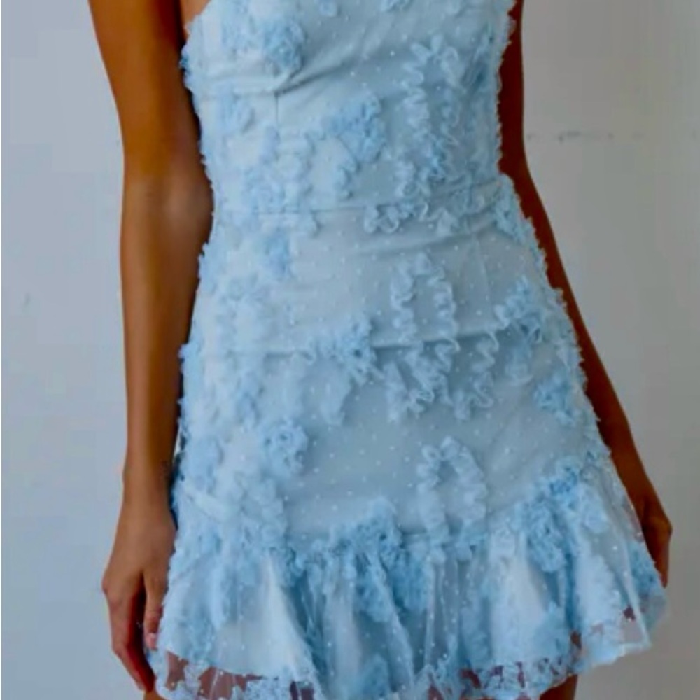 Semi Formal American Threads Light Blue Textured Mini Dress